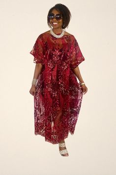 Beautiful kaftan women's dress, loose fit, comfortable, and easy to wear, comes with a touch of sophisticated elegance for any great event! Wear this at weddings, receptions, or a costume party! Fabric is soft Nigerian lace fabric with clear and silver sequins all over. Dress it down for a comfy relaxation wear. See-through lace comes with an inner lining as shown. Kaftan has inner ties to cinch your waist accordingly. Easy breezy, kaftan with a nice soft drape so comfy, and glamorous -also great for maternity gifts! 🔸Need a head wrap? Let us know! Our kaftan dresses can be customized with your measurements and personalization. Please start a conversation with us, we usually respond within the hour or a little later. The included measurements help determine your size selection. We are hap Red Wedding Guest Dress, Red Wedding Guest Dresses, Lace Dress Elegant, Dress For Party, Head Tie, Elegant Cocktail Dress, Nigerian Lace, Tie Women, Dress Elegant