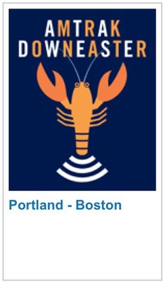 the logo for portland - boston with an image of a lobster and text that reads amtrak downeaster