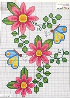 Spanish Cross Stitch, Cross Stitch Sunflower, Counted Cross Stitch Patterns Free, A Level Textiles, Floral Cross Stitch Pattern, Butterfly Cross Stitch, Floral Cross Stitch, Cross Stitch Patterns Free, Cross Stitch Flowers