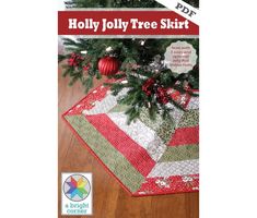 a christmas tree skirt is shown on the cover of a book, holly jolly tree skirt