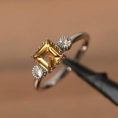 yellow citrine ring sterling silver square cut yellow gemstone ring anniversary ring for women Yellow Topaz Rings, Yellow Topaz Ring, Citrine Rings, Yellow Citrine Ring, Elegant Rings, November Birthstone Ring, Green Amethyst Ring