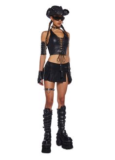 Leather Rave Outfit, Goth Festival Outfit, Afrodesiac Foods, Lace Up Halter Top, Black Rave Outfits, Techno Rave Outfit, Berlin Rave, Halter Tops Outfit, Group Shoot