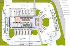 an architectural drawing shows the layout of a parking lot with several cars parked in it