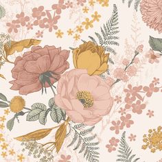 a floral wallpaper with pink and yellow flowers