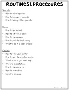 a printable worksheet with the words routines and procedures on it