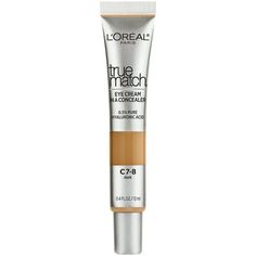 L'Oreal Paris True Match Pure Hyaluronic Acid Eye Concealer, C7-8 Dark, Care and Coverage: the perfect match. True Match Eye Cream in a Concealer provides instant dark circle coverage with the care of an eye cream. 24 hour hydration for an eye area that looks fresher and less puffy in 1 week*. Formulated with 0.5% pure hyaluronic acid- top recommended dermatologist ingredient. This formula is fragrance free, paraben free and non comedogenic. Dermatologist and ophthalmologist tested for safety. S Loreal True Match, Beautiful Glowing Skin, Brow Stylist, Lip Wrinkles, Too Faced Concealer, Dark Circle, Cream Concealer, Eye Concealer, Dermatologist Recommended