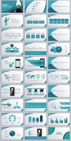 a bunch of blue and white powerpoint presentation templates