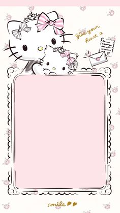 an image of hello kitty with her kitten friend in the frame for a greeting card