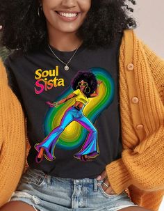 Unleash your inner groove with our 70's Soul Sista Tee, a vibrant oversized comfort color t-shirt that captures the essence of retro disco style! Perfect for funky dancers and vibrant souls, this neon-inspired tee is not just a piece of clothing; it's a celebration of sisterhood and joy, designed to make you feel both comfortable and spirited as you sway to your favorite tunes. Imagine stepping onto the dance floor, feeling the soft fabric embrace you, while the colorful print instantly elevates Neon Disco, Dance Mom Shirt, Dance Mom Shirts, Dance T Shirt, Disco Style, Neon Style, Dancer Gift, Disco Dance, Neon Fashion