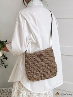 BirdinBag - Versatile Khaki Straw Bag - Adjustable Strap, Perfect for Vacation Beige Portable Bags For Daily Use, Casual Square Mobile Phone Bag, Brown Portable Straw Bag For Everyday Use, Portable Beige Shoulder Bag For Everyday Use, Portable Brown Straw Bag For Everyday Use, Casual Beige Portable Shoulder Bag, Trendy Woven Pouch Shoulder Bag, Casual Natural Canvas Bag With Adjustable Strap, Trendy Natural Pouch Shoulder Bag