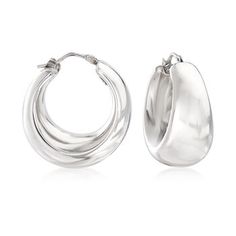 Ross-Simons - Italian Sterling Silver Graduated Hoop Earrings. 1 1/8". Crafted in Italy, these hoop earrings have a bold look and comfortable feel in polished sterling silver. You'll never want to take them off! Hanging length is 1 1/8". Snap-bar, sterling silver hoop earrings. Sterling Silver Earrings Hoops, Birthday 16, Triple Hoop Earrings, White Gold Hoops, Big Hoop Earrings, Silver Jewelry Earrings, Luxury Earrings, Jewelry Lookbook, Sterling Silver Hoop Earrings