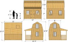 the plans for a small wooden barn with windows and sidings, including two stalls