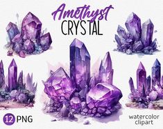 watercolor clipart set of amethyst crystals