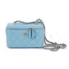 Chanel brand new 2022 collection celeste Lambskin quilted small rectangular trunk bag. Shoulder drop 22. Serial number 32. Hologram, ID card, dust cover and box. Small Trunk, Designer School Bags, Gold Chanel, Chanel Brand, Trunk Bag, Dust Cover, Bag Shoulder, Chanel Bag, New Era