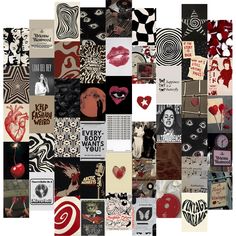 a collage of various images with hearts and words on them, all in different colors