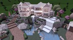 Bloxburg House Inspo Exterior Mansion, Bloxburge Mansions, Bloxburg Exterior Ideas Mansion, Spring Bloxburg House, Roblox Castle, Mansion Exterior Bloxburg, Bloxburg Malibu Mansion, Bloxburg Mansion Ideas Small Plot, Frenchrxses Bloxburg House