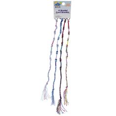 a package of multicolored beads with tassels