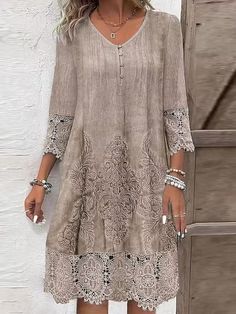 Women's Lace Lace Dress Casual Dress Floral Lace Patchwork V Neck Mini Dress Casual Daily Date Summer 2024 - $28.99 Patchwork, Robes Glamour, Lace Dress Casual, Loose Midi Dress, Airy Dress, Plain Dress, Lace Patchwork, Comfy Dresses, Mini Dress Casual