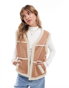 ASOS DESIGN teddy faux suede vest in tan | ASOS Layering Sweater Vest With Pockets, Winter V-neck Sweater Vest With Pockets, Beige Vest With Pockets For Fall, V-neck Vest With Pockets For Fall, Beige Fall Sweater Vest With Pockets, Beige V-neck Vest With Pockets, Beige Sweater Vest With Pockets For Fall, Brown Fall Vest With Pockets, Brown Vest With Pockets For Fall