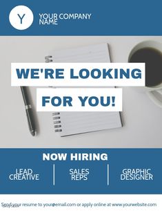 a flyer for a graphic designer with coffee, pen and notepad on the table