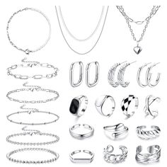 PRICES MAY VARY. SILVER JEWELRY SET: Well-chosen fashion jewelry set, including 3pcs silver necklaces, 5pcs silver bracelets, 10pcs silver chunky rings and 3pairs chunky hoop earrings; different designs and enough quantity, perfect jewelry sets for women, enrich your jewelry box. PREMIUM MATERIALS: These fashion and delicate jewelry set are mainly made of quality copper and alloys with fine workmanship, not easy to be damaged, rusted or deformed, and will not cause discomfort to your fingers, wr Cheap Silver Jewelry, Chunky Silver Jewellery, Anniversary Gift For Friends, Best Anniversary Gifts, Gray Jewelry, Valentine Anniversary, Gold Jewelry Sets, Packing Jewelry, Rings Jewelry Fashion