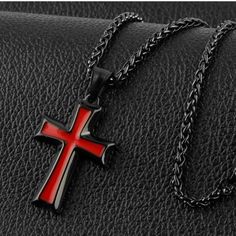 Metal: Stainless Steel Black Red Tone Cross Chain Pendant Necklace For Men Women 24 Inches Long Surgical Stainless Steel Necklace Pendant Size(Approx):3.8 X 2.5cm Cross Pendant Hypoallergenic Tarnish Resistant, Oxidation Resistant High Polished And Shinny Cross Plain, Simple And Classic Cross Pendant Will Not Fade, Can Be Used For A Long Time. Stainless Steel Cross Pendant, Mens Stainless Steel Rings, Compass Pendant, Steel Cross, Cross Chain, Red Bracelets, Mens Leather Bracelet, Mens Accessories Jewelry, Necklace For Men