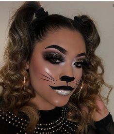 Cat Makeup Halloween Pretty, Cat Makeup For Kids, Makeup Halloween Simple, Teddy Bear Makeup, Black Cat Makeup, Simple Cat Makeup, Disco Makeup, Dramatic Eyeliner, Cat Halloween Makeup