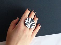 Black and White Chunky Ring, 3D Printed Unique Ring, Abstract Ring, Geometric Ring, Cool Ring, Ring for Women, Modern Jewelry, Big Bold Ring This statement modern 3D printed ring is an astonishing eye-catcher that surely will not go unnoticed. Unique, modern ring, suitable both for everyday use and also for special occasions. First designed in CAD 3D modeling software then made from PLA plastic (biodegradable thermoplastic derived from corn) by 3D printer. On 3D printed part is attached adjustab Printed Ring, Abstract Ring, 3d Printed Ring, Ring Geometric, Cool Ring, 3d Modeling Software, Jewelry Big, 3d Printed Jewelry, Bold Rings