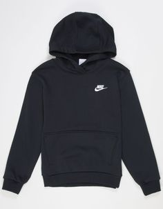 Nike Sportswear Club Fleece Hoodie. Logo Embroidery At Left Chest. Front Pouch Pocket. Fixed Hood. Fleece Lining. Cuffed Long Sleeves And Hem. 80% Cotton 20% Polyester. Machine Wash. Imported. | Nike Sportswear Club Fleece Boys Hoodie Bf Hoodie, Nike Hoodie Black, Nike Black Hoodie, Hoodies Nike, School Hoodies, Cool Sweatshirts, Hoodies For Boys, Burr Basket, Nike Clothes