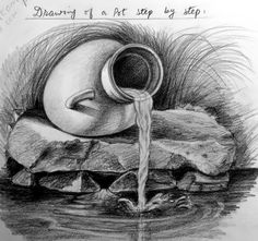 a drawing of a watering can with water coming out of it