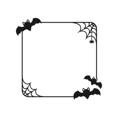 a square frame with bats and spider webs on the edges, in black against a white background