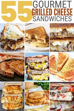 five different grilled cheese sandwiches with the words 5 gourmet grilled cheese sandwiches