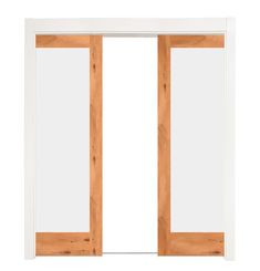 an open wooden sliding door on a white background