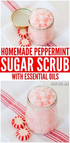 Homemade Peppermint Sugar Scrub with Essential Oils - this bath and body scrub is all natural and takes just 5 minutes to make! Plus it’s a wonderful homemade gift idea! Peppermint Scrub, Baking Soda Shampoo Recipe, Homemade Gift Idea, Baking Soda For Hair, Scrub Diy