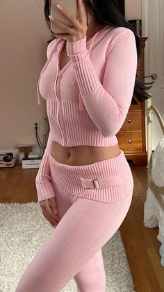 Trendy Fitted Tracksuit For Loungewear, Casual Tops With Zipper Closure For Loungewear, Trendy Tracksuit For Spring Loungewear, Trendy Spring Tracksuit For Loungewear, Trendy Tracksuit For Loungewear In Spring, Sweatsuit Set, Pink Suit, Tracksuit Set, Pink Pants