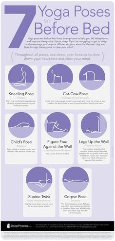 the 7 yoga poses you need to do before bed info poster with instructions on how to use them