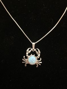 "Blue opal crab /crab jewelry /southwestern jewelry /handmade sterling silver /.925 sterling silver/ opal jewelry/ oceanography Stone size: 8mm Chain length: 18\" or 20\"" Crab Jewelry, Sapphire Eternity Ring, Inlay Jewelry, Jewellery Design Sketches, Jewelry Opal, Silver Turquoise Jewelry, Opal Band, Turquoise Stud Earrings, Oceanography