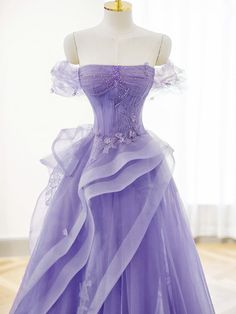 Purple Long Prom Dress, Prom Dress Purple, Purple Dresses Formal, Off Shoulder Tulle, Purple Evening Dress, Long Formal Gowns