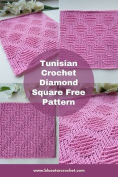 the finished crochet diamond square free pattern is shown in pink and white colors