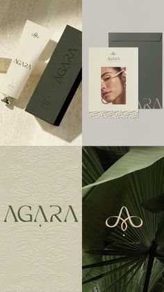 the logo and packaging design for agara cosmetics