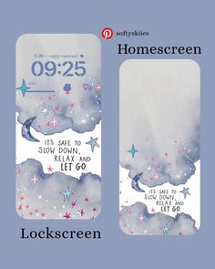 the back and side of an iphone case with stars on it, which reads homescreen