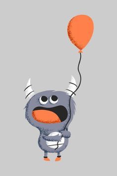 a cartoon character flying with an orange balloon