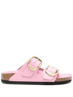 bubblegum pink calf leather smooth grain debossed logo to the side open toe double buckle fastening moulded footbed branded footbed logo-engraved gold-tone hardware slip-on style cork sole Birkenstock Arizona Big Buckle, Arizona Big Buckle, Bday Gifts, Preppy Shoes, Shoe Wishlist, Cute Nike Shoes, Hype Shoes, Girly Shoes, Cute Nikes