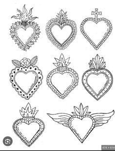 heart shaped tattoos with wings and hearts on them