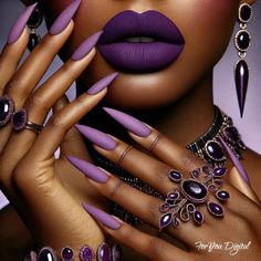 High Fashion Nail Art, Dark And Light Purple Nails, Sharp Purple Nails, Purple Crystal Nails, Designer Nail Art, Wiccan Nail Designs, Black And Purple Gel Nails, Red And Purple Nails Designs, Matt Purple Nails