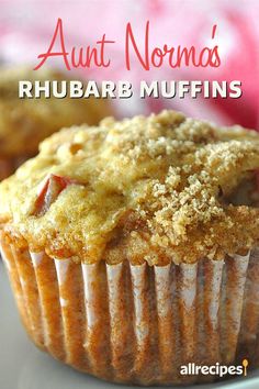 a close up of a muffin on a plate with the words, allrecipes