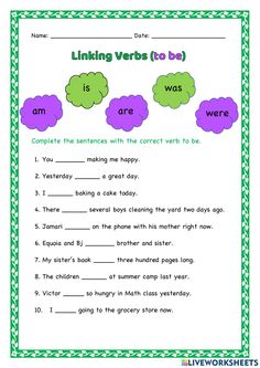 the worksheet for linking verbs to be