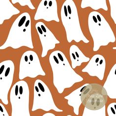 a lot of white ghost faces on an orange background