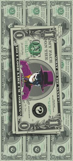 a dollar bill with an image of a man in a top hat on it's face