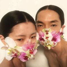 Two people wearing orchids on their faces Siren Aesthetic, B L, Face Art, This Summer